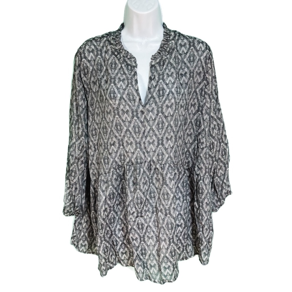 Meri Skye Gray Blue Ruffle V-Neck Long Sleeve Boho Top Womens Size 1X